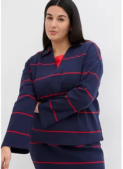 Žebrové triko polo s dlouhým rukávem, bonprix