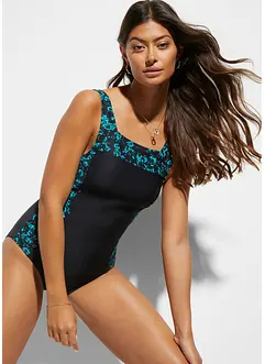 Stahovací jednodílné plavky, střední tvarující efekt, s hranatým výstřihem, bonprix