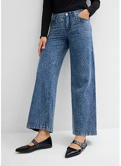 Džíny se štrasem, Wide Leg, Mid Waist, bonprix