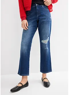 Džíny Straight, Mid Waist, pohodlný pas, nízký podíl streče, zkrácené, bonprix