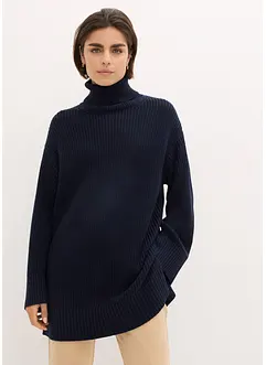 Oversize svetr s rolákovým límcem, z bavlněné směsi, bonprix