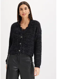 Oversize pletený kabátek s páskovou přízí, bonprix