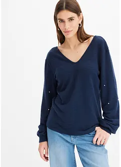 Hebké flísové triko s perličkami, bonprix