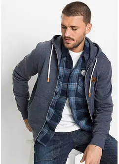 Mikina na zapínání s kapucí a s detaily z umělé kůže, bonprix