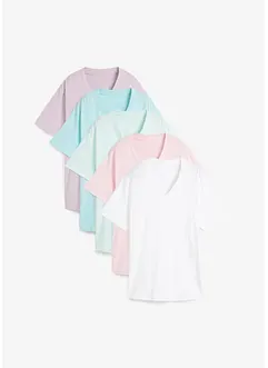 Dlouhé tričko se širokým střihem a s výstřihem do V, krátký rukáv (5 ks v balení), bonprix