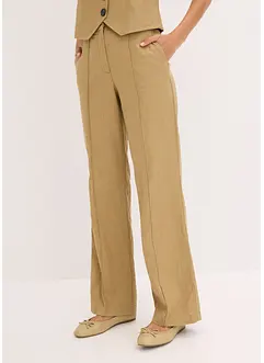 Kalhoty se lnem a sklady u pasu, High Waist, bonprix