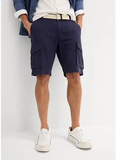 Cargo bermudy s podílem lnu a s páskem, Regular Fit, bonprix