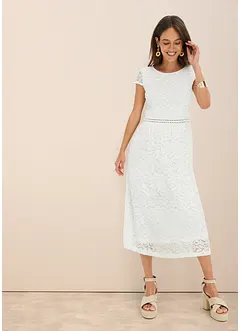 Krajkové šaty s háčkovanou vsadkou v pase, bonprix