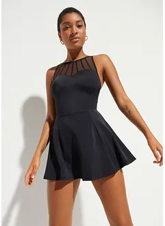 Stahovací koupací šaty s průhlednou síťovinou, střední tvarující efekt, bonprix