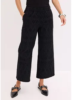 Culotte kalhoty z materiálu s dírkovanou výšivkou, bonprix