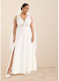 Svatební šaty z lesklého saténu s květinovými aplikacemi, bonprix