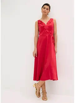 Midi šaty z lesklého saténu s květinovou aplikací, bonprix