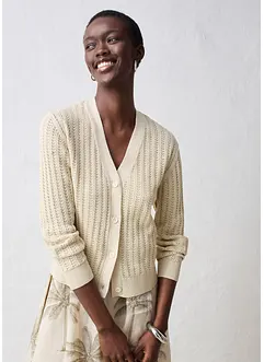 Ažurový pletený kabátek s podílem lnu, bonprix