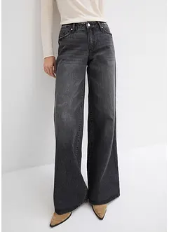 Džíny Wide Leg, Mid Waist, malý podíl streče, dlouhá délka, bonprix