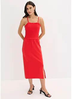 Midi šaty z pevného žerzeje, s žabičkovanou vsadkou a rozparkem, bonprix