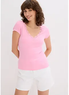 Žebrované tričko s krajkovým detailem (2dílná souprava), bonprix