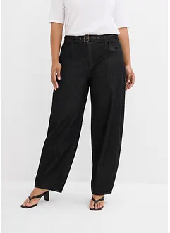 Džíny Barrel s páskem, Mid Waist, bonprix