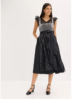 Kroj ve stylu dirndl se sametem, v délce midi (2dílná souprava), bonprix