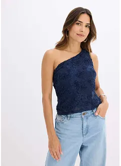 Top s odhaleným ramenem a výšivkou, bonprix