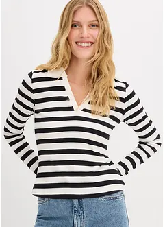 Triko polo s dlouhým rukávem, z žebrového materiálu, bonprix