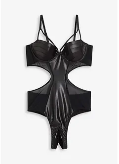 Body tanga ouvert z materiálu s mokrou úpravou, bonprix