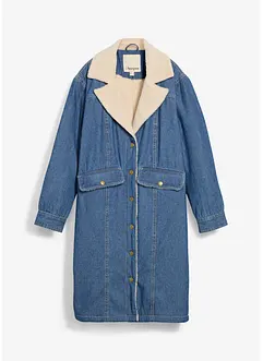 Džínový zimní kabát s teplou plyšovou podšívkou, bonprix