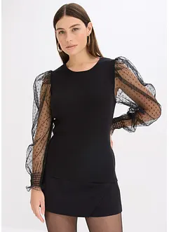 Svetr z jemné pleteniny, s rukávy ze síťoviny, bonprix