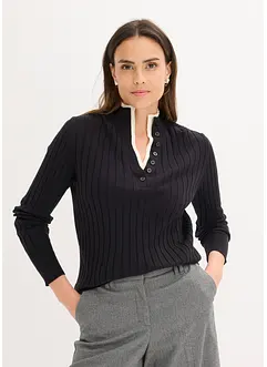 Žebrovaný svetr z jemné pleteniny s viskózou, vzhled 2 v 1, bonprix