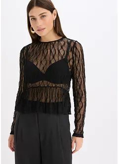 Triko s dlouhým rukávem, z krajky, bonprix