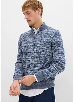 Melírovaný svetr s límečkem na zip, z měkké bavlněné směsi, bonprix