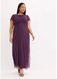 Dlouhé šaty z jemného tylu, s perličkovou výšivkou, bonprix