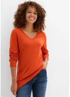 Dlouhý základní svetr s výstřihem do V, bonprix