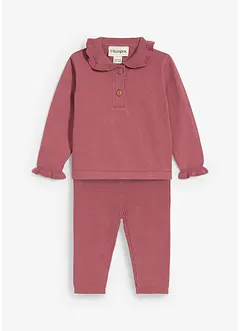 Pletený svetr s volánkovým límcem a legíny (2dílná souprava), bonprix