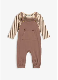 Žebrované kalhoty s laclem a body, z čisté organické bavlny (2dílná souprava), bonprix