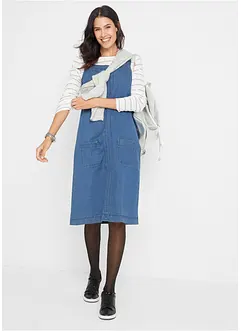 Bavlněné džínové šaty s laclovými ramínky, délka po kolena, bonprix