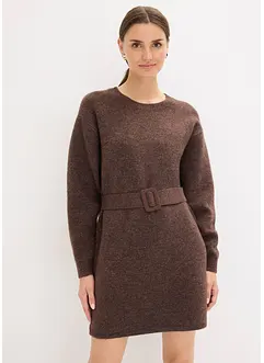 Krátké pletené šaty s podílem měkké vlny a s páskem, bonprix