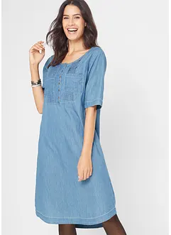 Bavlněné džínové šaty v délce pod kolena, poloviční rukáv, bonprix