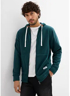 Flísová propínací mikina s kapucí a nakládanými kapsami, bonprix