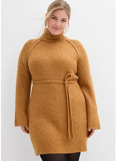 Krátké žebrované pletené šaty s rolákem, bonprix