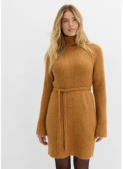 Krátké žebrované pletené šaty s rolákem, bonprix