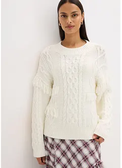 Oversize svetr s třásněmi, bonprix