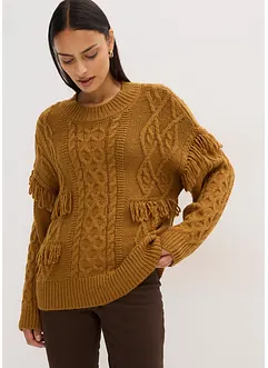 Oversize svetr s třásněmi, bonprix