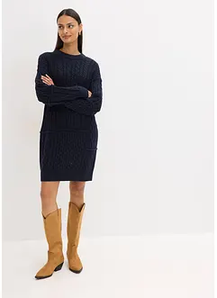 Pletené šaty s copánkovým vzorem, bonprix