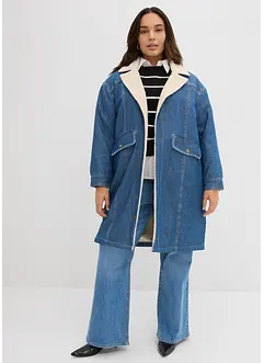 Džínový zimní kabát s teplou plyšovou podšívkou, bonprix