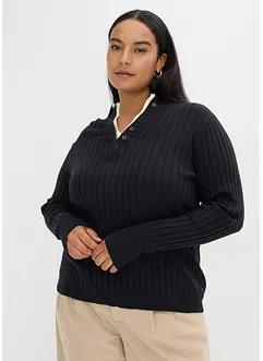 Žebrovaný svetr z jemné pleteniny s viskózou, vzhled 2 v 1, bonprix