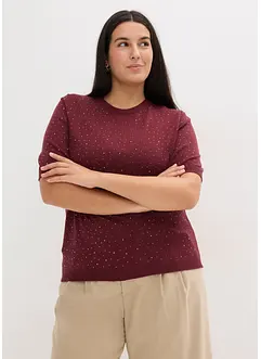 Svetr z jemné pleteniny, se třpytivými kamínky, poloviční rukáv, bonprix