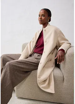 Vlněný kabát s pletenou aplikací, bonprix