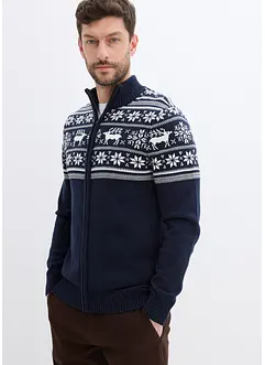 Příjemný svetr na zapínání s norským vzorem, z čisté bavlny, bonprix
