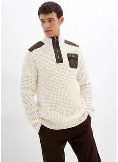 Svetr s límečkem, z hrubé pleteniny, s tkanými aplikacemi, bonprix