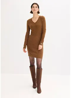 Pletené šaty s copánkovým vzorem, bonprix